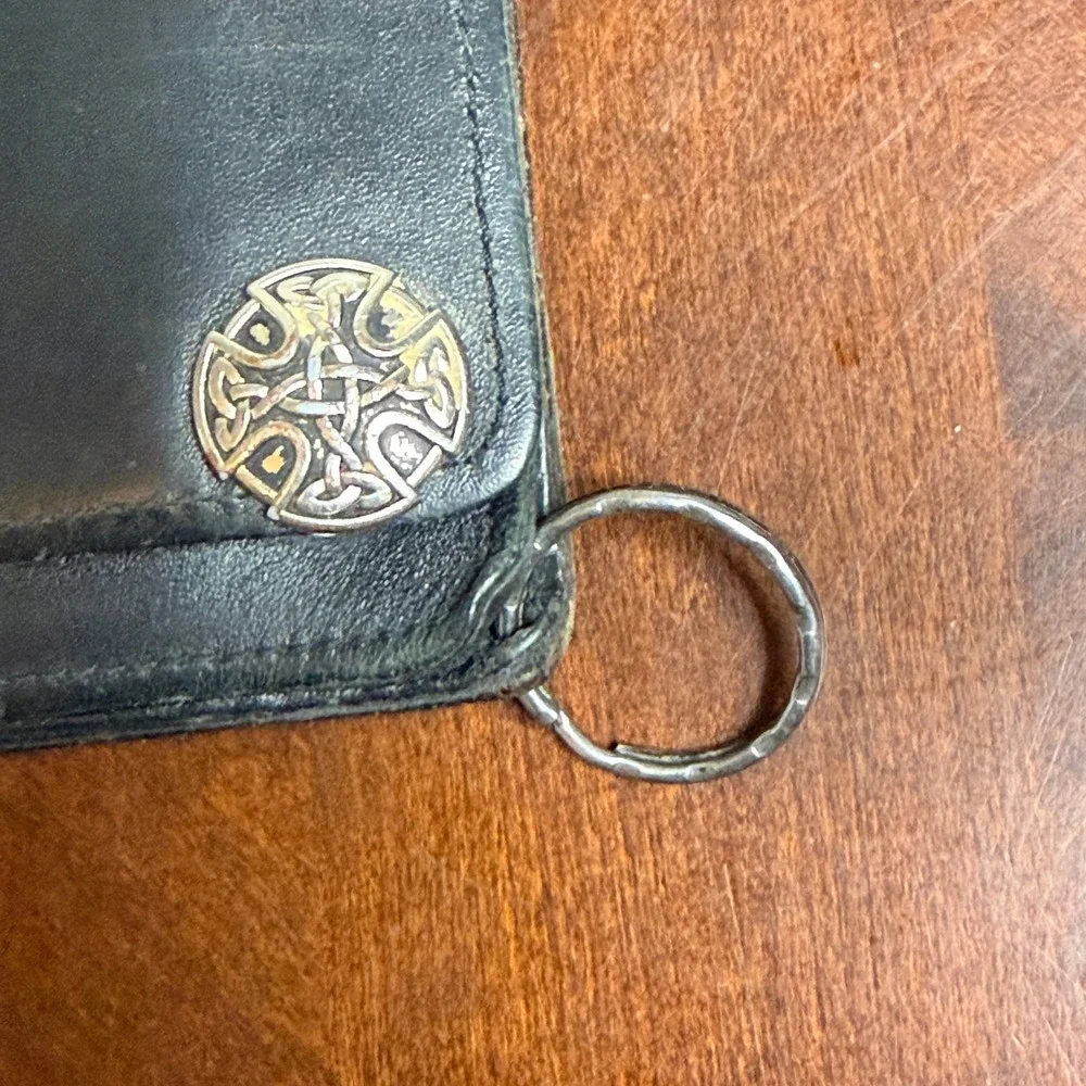 Mens Black Genuine Leather Biker Wallet Celtic Knot Conchos Made in USA